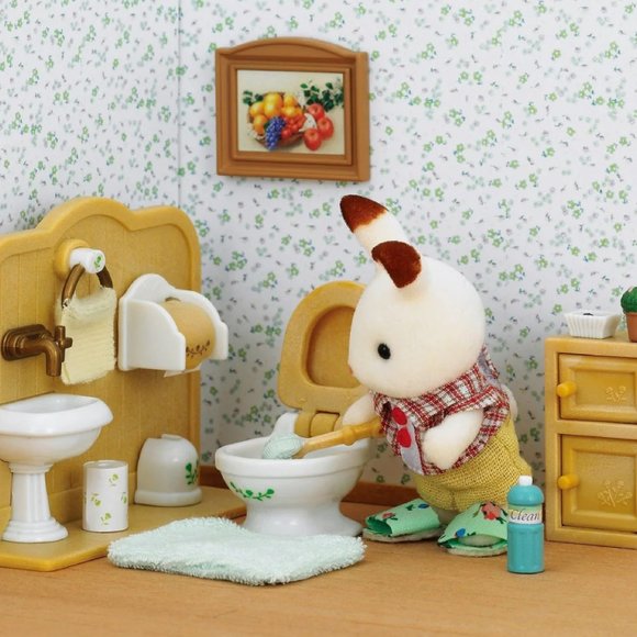 Calico Critters Rabbit BATHROOM Furniture Set Sylvanian Families From Japan - Picture 2 of 9